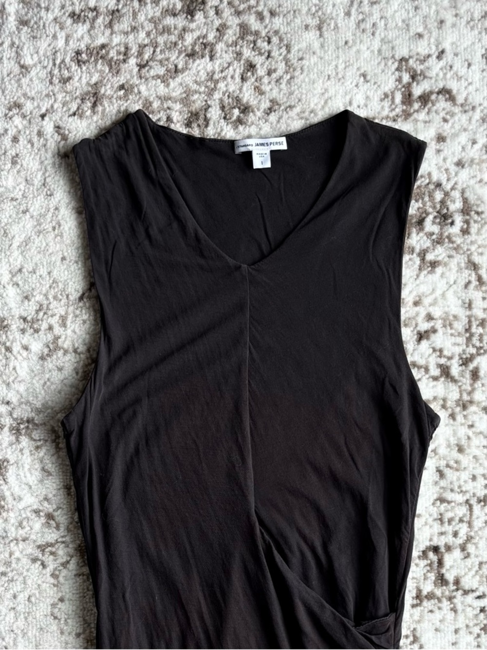 James Perse Draped 100% Cotton Sleeveless V-Neck Ruched Dark Grey Maxi Dress - Picture 2 of 7